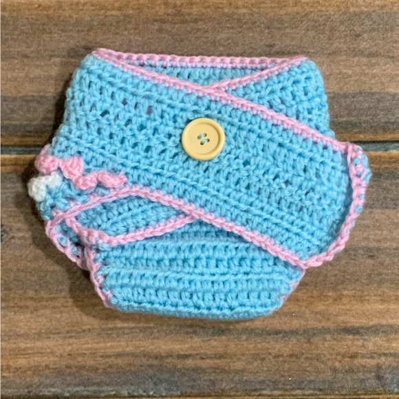 So’Dorable Pink & Blue 3-piece Crochet Owl Set - hat/diaper cover/booties 0-6mo - Picture 6 of 15